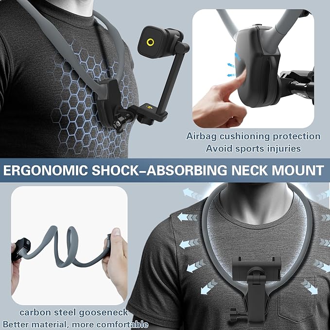 Beviliu Neck Phone Holder for Recording, Hands-Free POV/Vlog Neck Mount with Phone Clip & Chest Strap for Cooking/Fishing/Video Filming, Content Creator Phone Holder for iPhone Android Insta360