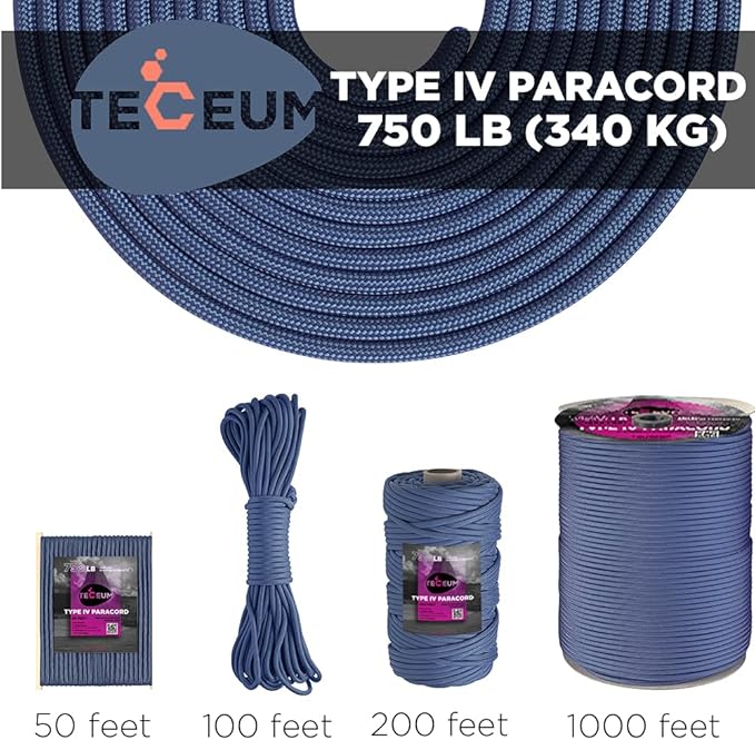 TECEUM 5/32" Paracord Rope 1000 – 1000ft / 200ft / 100ft / 50ft – Tactical Parachute Cord 4mm – 45+ Colors – Nylon String for Survival & Camping Gear – Stripe Cord for Survival – Utility Rope