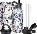 Water Bottle Insulated 32oz 40oz 64oz 128oz Straw Lid Spout Lid & 3 Lids, Leak Proof, Vacuum Insulated,Stainless Steel Water Bottle Wide Mouth for Sports, Gym or Office