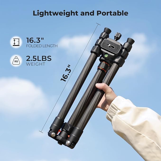 K&F CONCEPT 64" Carbon Fiber Camera Tripod,Lightweight Travel Tripod with 36mm Metal Ball Head Load Capacity 17.6lbs, Quick Release Plate,for DSLR Cameras Indoor Outdoor Use O254C2+BH-36
