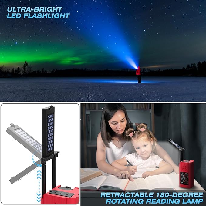 NITIGO Emergency Weather Radio, 4000mAh NOAA Weather Alert Radio Solar Charging, Hand Crank & USB Charged, AM/FM with LED Flashlight, Reading Lamp, SOS Alarm, Headphone Jack for Outdoor Indoor