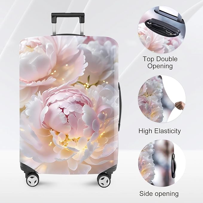 ANNA QUEEN Pink Peony Flower Luggage Cover,Stretchable Suitcase Protector Sleeve,Fit for 24-26 Inch Checked Baggage,Water Resistant & Durable Luggage Protector