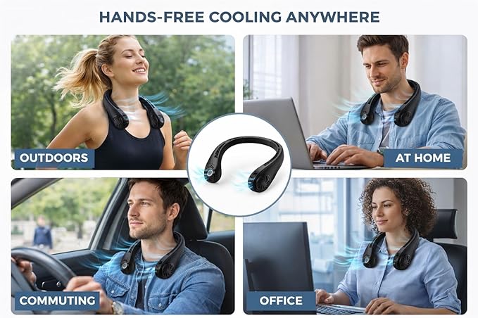 Portable Neck Fan, Bladeless Neck Fan with 5 Speeds, Hands-Free Wearable Fan, USB Rechargeable Personal Cooling Fan, Quiet Lightweight for Travel, Outdoor Use