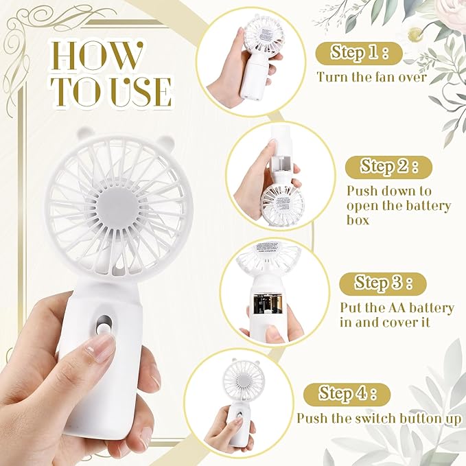Glooglitter 10 Pcs Battery Portable Handheld Fan Bulk Wedding Fan Personal Hand Held Fan Small Hand Fan Mini Portable Fan for Wedding Bachelorette Party Favor (Cute)