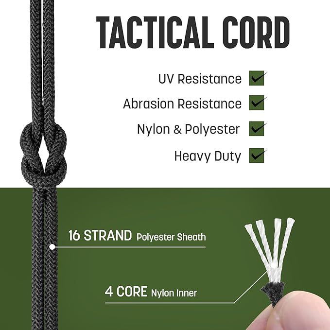 2.4mm Paracord 275LBS 100FT Rope Cord - 4 Strand, Nylon & Polyester, Abrasion Resistance - Black