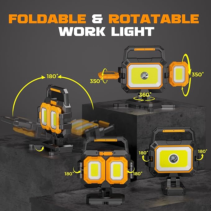 YZONI 40W Rechargeable Work Light, 4000LM Magnetic LED Work Light with 6 Modes, Battery Powered Portable Mechanic Lights with 360°Rotate Foldable Design for Auto Car, Garage, Workshop