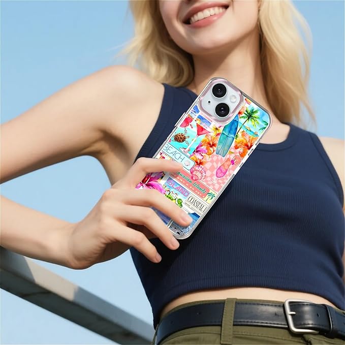 Case for iPhone 15,[Compatible with MagSafe],Coastal Beach Cover Coquette Collage Phone Case Design，for Women Girls Magnetic Clear Cover - Slim, Sleek, & Shockproof Protection