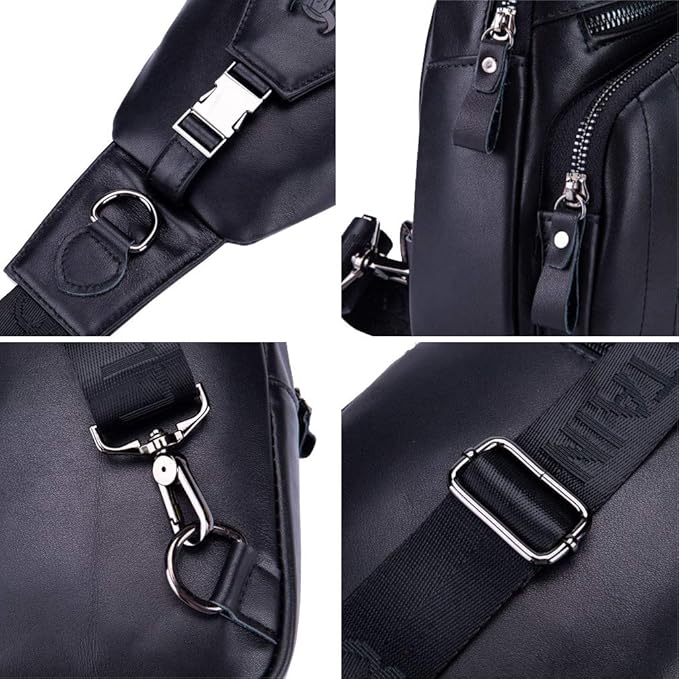 Hebetag Leather Sling Bag Crossbody Backpack for Men Women Outdoor Travel Shoulder Chest Pouch Casual Hiking Pack