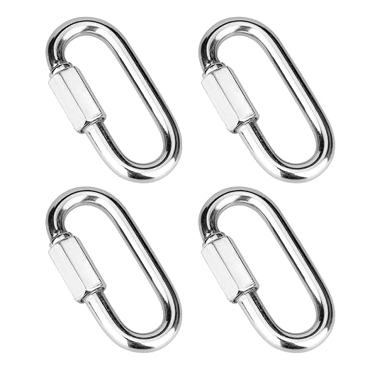 4Pcs 3 Inch 316 Heavy Duty Stainless Steel Screw Chain Quick Links, High Strength Carabiner for Big Chain Connecting, Hammock Hanging, Hiking, Camping
