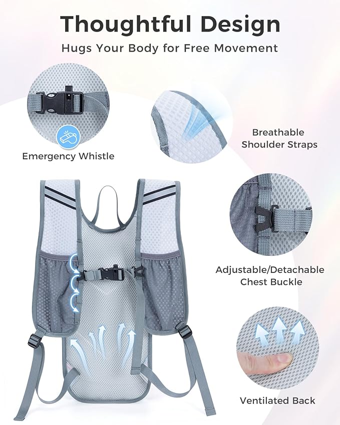 Blue Quartz Rave Hydration Backpack, Reflective Hiking Pack with 2L Water Bladder & Phone Pocket, Hydro Pack with Insulated Compartment for Festival Running Cycling for Men Women