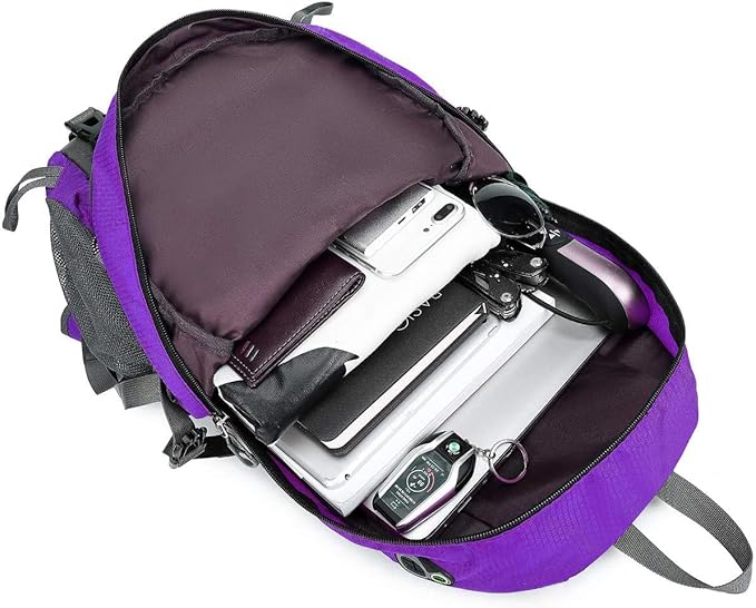 FENGDONG 40L Waterproof Lightweight Outdoor Daypack Hiking,Camping,Travel Backpack for Women Men Purple