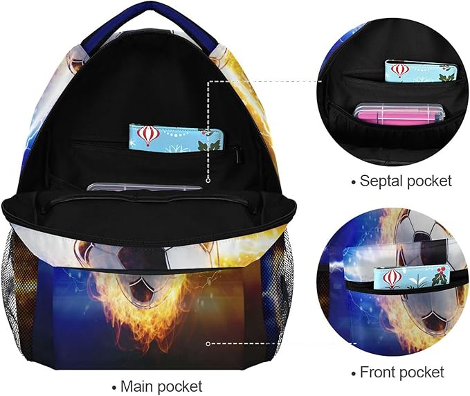 Wamika Soccer Ball Kids Backpack Football Lightning Spark Thunder Boys School Backpacks Girls Preschool Book Bag