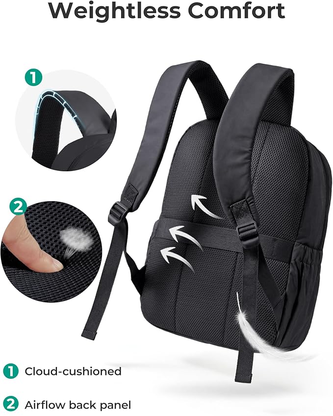 BAGSMART Backpack for Women, Travel Backpack with Large Side Pocket, 15.6 Inch Work College Backpack Purse, Waterproof Business Teacher Laptop Bag, Black