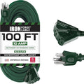 Iron Forge Cable 100ft Green Outdoor Extension Cord with 3 Outlets - 16/3 SJTW 100ft Extension Cord 3 Prong, 10 Amp All-Weather Heavy Duty Power Cable