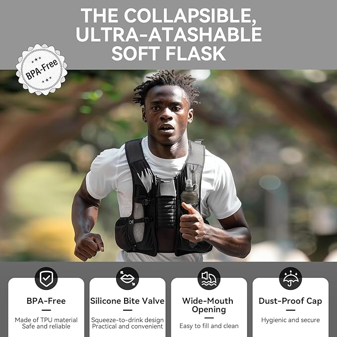 150ml Soft Flask Soft Water Bottle for Running, Hiking, Travelling, Cycling and Climbing, TPU Material, BPF-Free - Grey