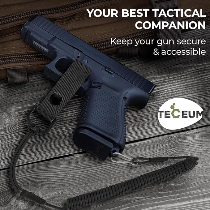 TECEUM Tactical Pistol Lanyard – 3+ Colors – Equipment Accessories for Military, Police, Security & Personal Use – Spring Safety Strap with D-Ring Keeper – Anti-Loss Elastic Coil for Belt or MOLLE