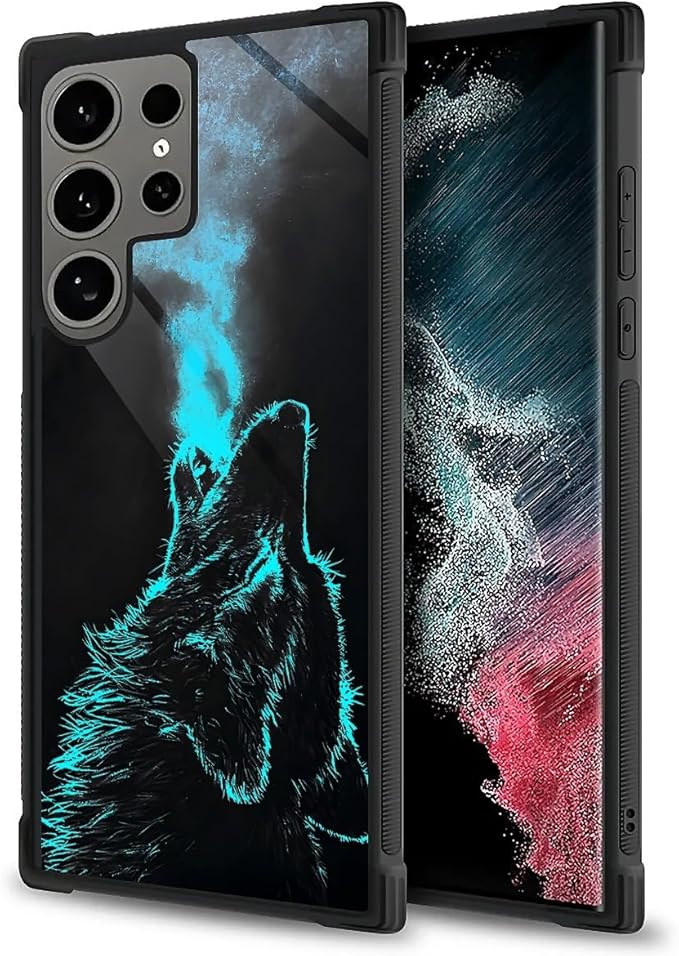 for Samsung Galaxy S24 Ultra Case, Blue Breathing Wolf Pattern Graphic Design Girl Boy Soft Silicone Hard Acrylic Shock Protection for Samsung Galaxy S24 Ultra