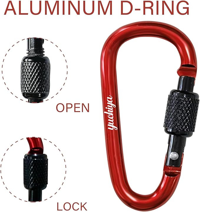 YUCHIYA 8 Pack D-Shape Carabiner Clasp with Screw Gate, 2.2 Inch Mini Keychain Clip Key Chain Buckle, Aluminum Alloy Keyrings Hook for Outdoor Hiking not for Climbing