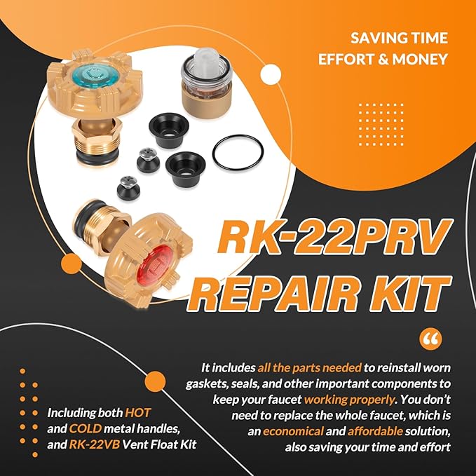 RK-22PRV Repair Kit Metal Handle Replacement for Woodford Model 22 and V22 Outdoor Wall Faucets, Round Handle w/RK-22VB Vent Float Kit (24Pcs)