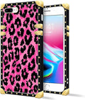 Compatible with iPhone 8 7 SE Case, Pink Black Leopard Luxury Golden Decoration for Girl Women Soft TPU Shockproof Protective Hard PC Back for iPhone 8 7 SE