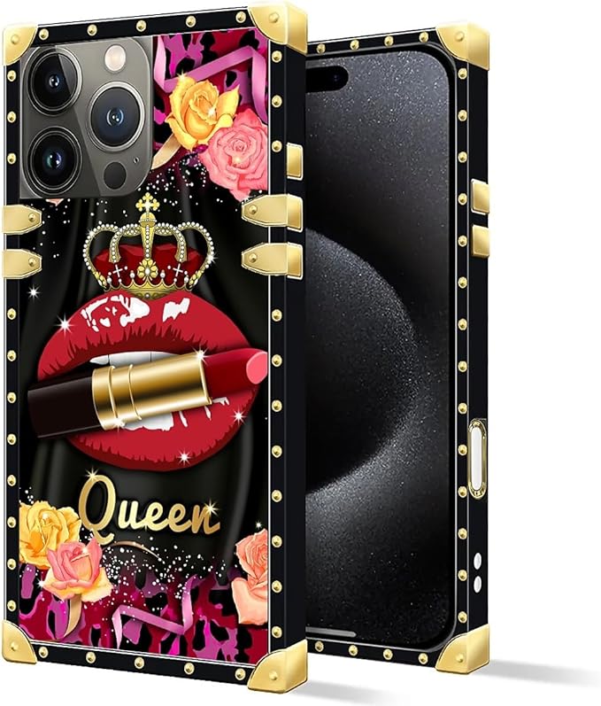 Compatible with iPhone 16 Pro Case, Queen Lip Crown Leopard Print Luxury Golden Decoration for Girl Women Soft TPU Shockproof Protective Hard PC Back for iPhone 16 Pro