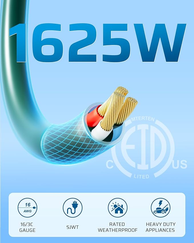 DEWENWILS Outdoor Extension Cord Multiple Outlets 45ft, Evenly Spaced 3 Outlets Plugs with Safety Cover, 16/3 SJTW Weatherproof Wire for Outdoor Lights and Holiday Decorations, 1 Pack