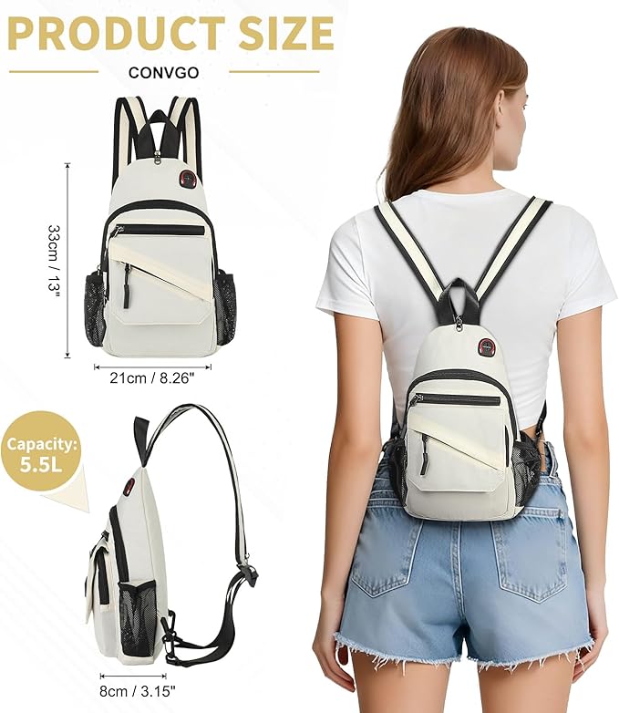Small Crossbody Bag Casual Sling Bag for Men, Convertible Backpack, 3-in-1 Anti-Theft Shoulder Bag Trendy Daypack for Travel, Beige