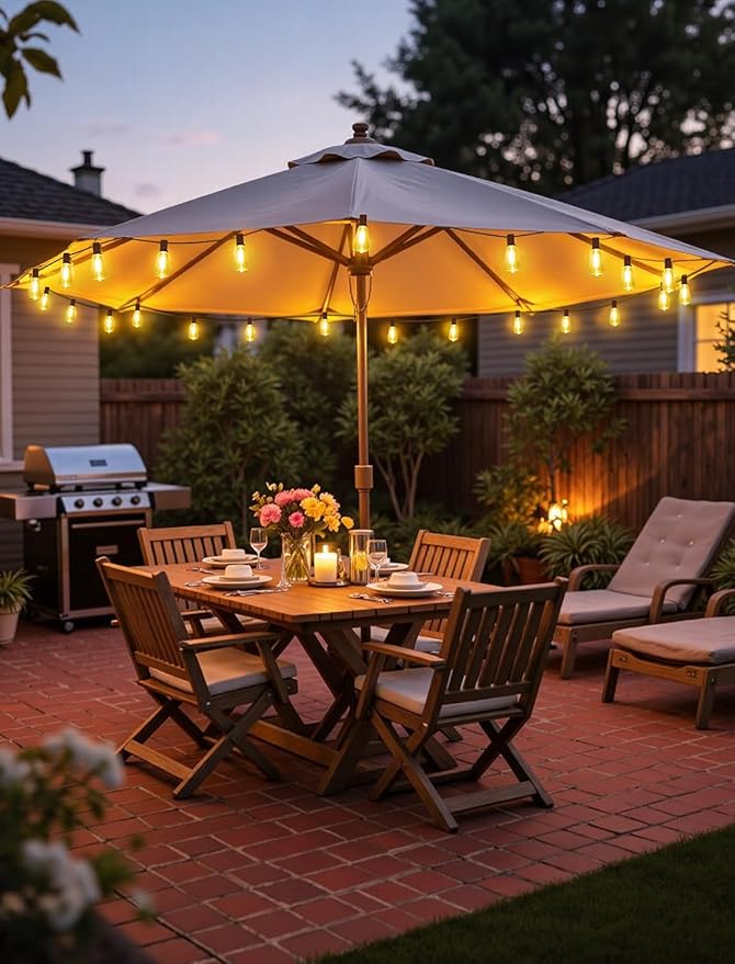 Larkvue 50FT(2x25FT) Outdoor String Lights, Patio Lights with 20+2 LED Dimmable Waterproof ST38 Vintage Shatterproof Bulb for Bistro Cafe Fence, Brown