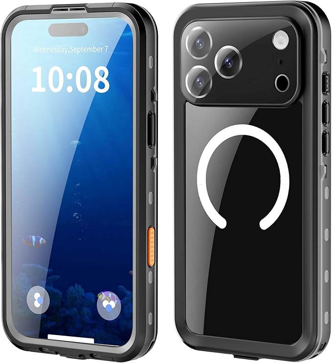 Compatible for iPhone 17 Pro Max Case 6.9" Waterproof 【Compatible with Magsafe 】【IP68 Underwater】 Clear Magnetic Built-in Screen Protection Lanyard Diving Swim Dustproof Shockproof Black