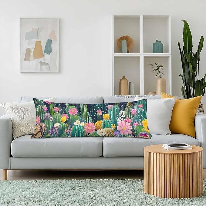 Cactus Decorative Body Pillows for Home, Tropical Cactus Floral Body Pillow Cover Sleeper Pillow Cushion Cover Bedding Body Pillowcase for Man Woman Sofa Patio Shop 20x54 Inch, Green