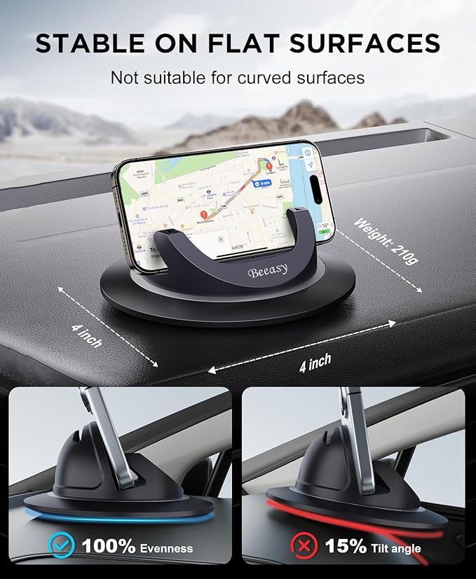 Beeasy Dashboard Cell Phone Holder for Your Car, Car Phone Holder with 360°Rotatable Silicone Non-Slip, Universal Car Phone Mount for iPhone 17/16/15/14,Samsung, Google Pixel, All Smartphones and GPS