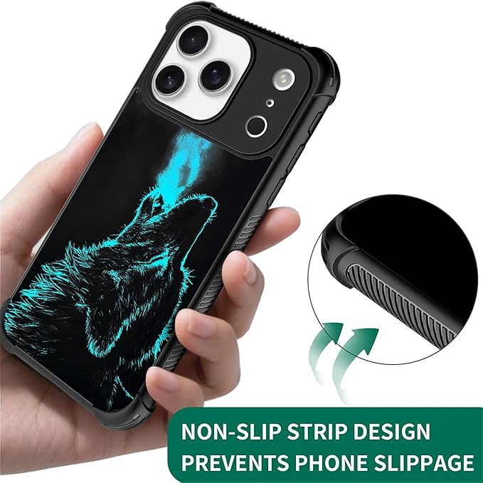 for iPhone 17 Pro Case,for MagSafe Graphic Design for Girl Boy Soft Silicone Hard Acrylic Shock Protection Designed for iPhone 17 Pro Blue Breathing Wolf Pattern