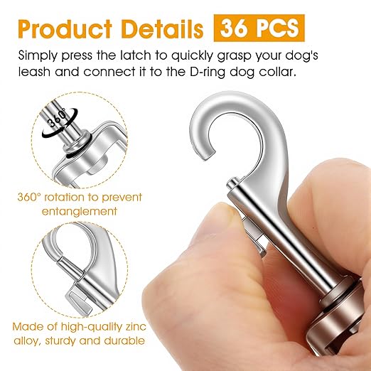 36 Pcs Swivel Snap Hooks, 2.76 Inch Heavy Duty Flag Clasp Single Ended Clip Hooks, Dog Leash Snap-Hook Multipurpose Bolt Snap for Pet Collar Keychain Camera (Silver)