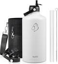 BUZIO Gallon Water Bottle Insulated, 128 oz Large Water Jug Vacuum Stainless Steel Big Metal Flask (Cold for 48 Hrs), Leak Proof & BPA-Free, with Straw and Spout Lids, White