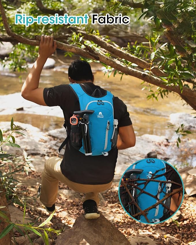 Foldable Small Hiking Backpack with 3 Strap Pockets – Lightweight 300D Spill-proof Daypack for Men Women – Packable Small Travel Backpack with Chest Strap & Trekking Pole Holder – Durable Outdoor Bag