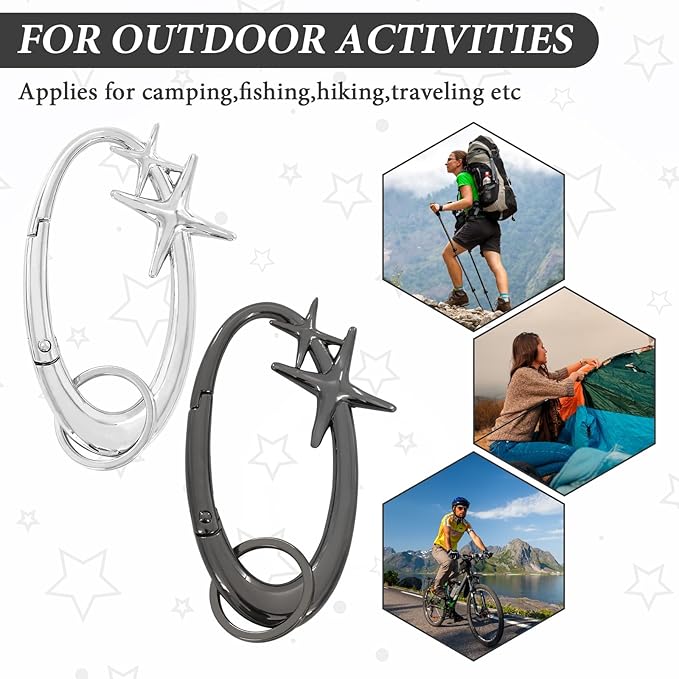 2PCS Star Carabiner, Shiny Y2K Cute Carabiner, Cool, Simple Alloy Material, Suitable for Men and Women, Suitable for Wallet and Gift