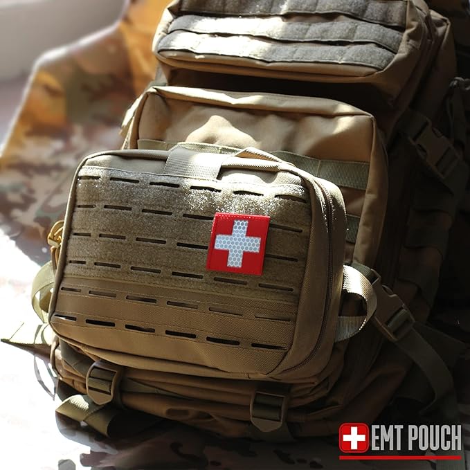 LIVANS Tactical Molle Medical Pouch - Upgraded Size, Large Capacity IFAK Pouch with Detachable Quick Release and Headrest Mount, Includes Flag and Cross Patch