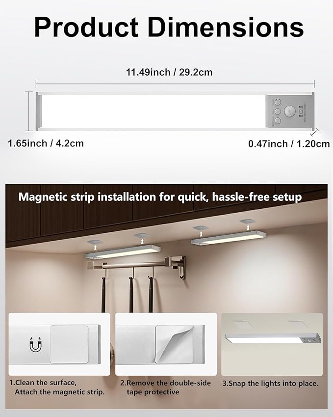 SZOKLED Under Cabinet Lighting Motion Sensor, 111-LED Magnetic Wireless Closet Lights with Timer & Dimmable & 3 Color Temperatures for Kitchen, Counter, Stairs (3 Pack)