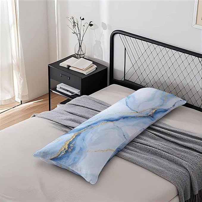 Couch Pillows Decorative Body Pillow Cover Marble, Abstract Marble Blue Gold Veins Rectangle Body Pillowcase for Men Women, Body Pillow Covers 20" X 54" Cushion Cases for Sofa Bed