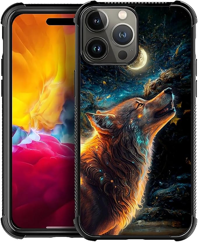 for iPhone 15 Pro Max Case, Star Cave Hungry Wolf Pattern Graphic Design Girl Boy Soft Silicone Hard Acrylic Shock Protection for iPhone 15 Pro Max