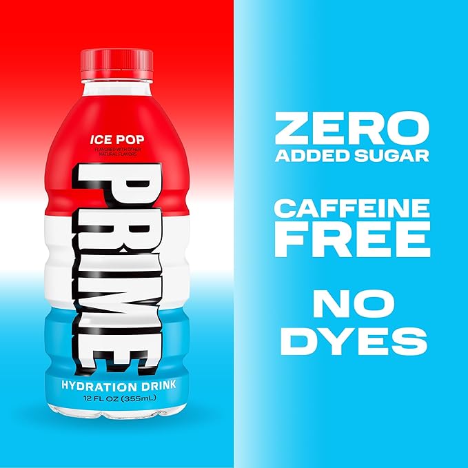 PRIME HYDRATION Variety, Berry Freeze, Cherry Freeze, & Ice Pop Sports Drinks, Electrolyte Enhanced to Replenish Fluids, Zero Added Sugar, B Vitamins, Antioxidants, Natural Flavors, 12 Fl Oz, 15 Pack