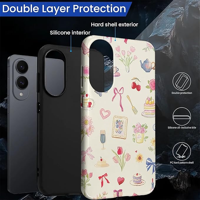 for Samsung Galaxy S25 Edge Case,HL2 Aesthetic Bow Preppy Collage Hybrid 2 Layer Hard Shell Silicone Protective Pattern Design Case