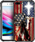Case for iPhone 7 Plus/8 Plus, Red American Flag Horse Cross Pattern, Soft Silicone Hard Acrylic for Shock Protection