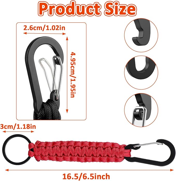 Mabor 2 Pcs Key Chain Hanger Heavy Duty Clips Keychain with Ring Paracord Key Chains Strap Accessories for Backpack Outdoor Men Women(Navy Blue, Red)