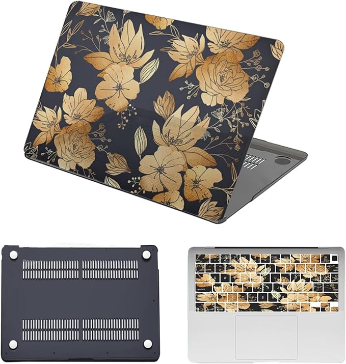 Hard Case for New MacBook Air 13 inch M2 M3 M4 2022 2024 2025 Release (Model A3240 A3113 A2681),13.6" Protective Case Cover & Keyboard Cover for Laptop Air 13.6",Blue Gold Floral