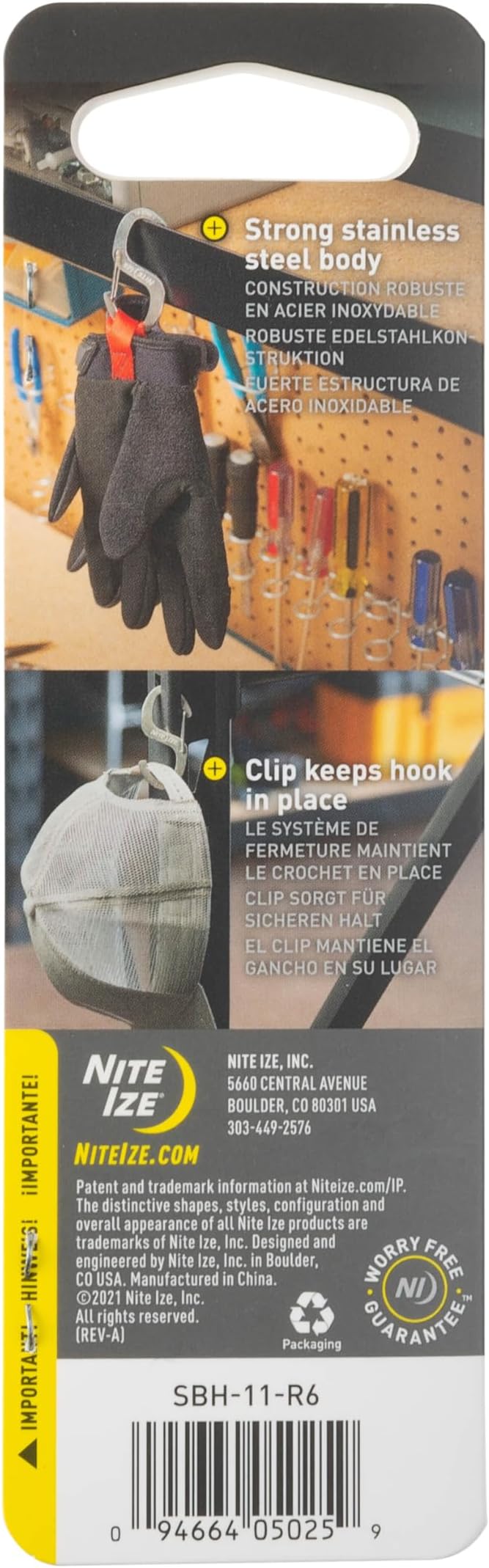 Nite Ize S-Biner Hook 'N Hold S-Hook - Durable Hook for Hanging Equipment & Everyday Use - Multipurpose Stainless Steel S-Hooks with S-Biner Clip - Securely Clip Tools & More - 5 Pack