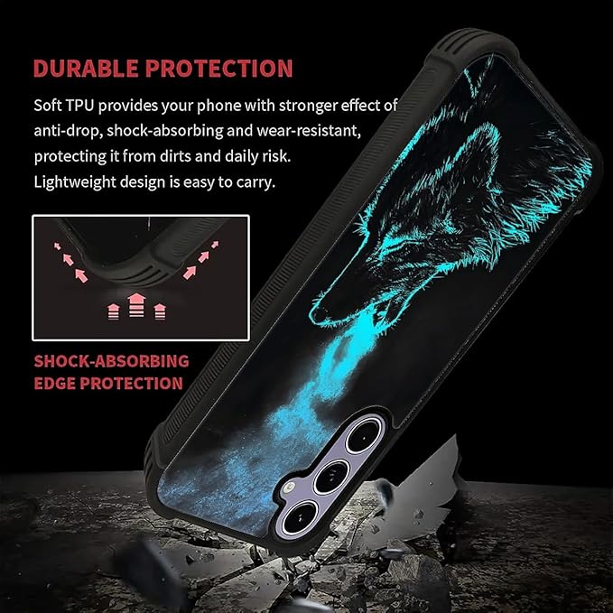 for Samsung Galaxy S24 S25 Case, Blue Breathing Wolf Pattern Graphic Design Girl Boy Soft Silicone Hard Acrylic Shock Protection for Samsung Galaxy S24 S25