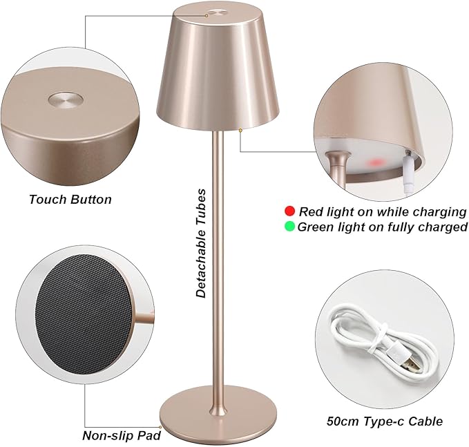 Kakanuo Cordless Table Lamp Rechargeable - Antique White 2 Pack Battery Operated Lamp for Counter, 3 Color Stepless Dimming Wireless Lamp for Dining Kitchen, Outdoor Patio, Touch Control