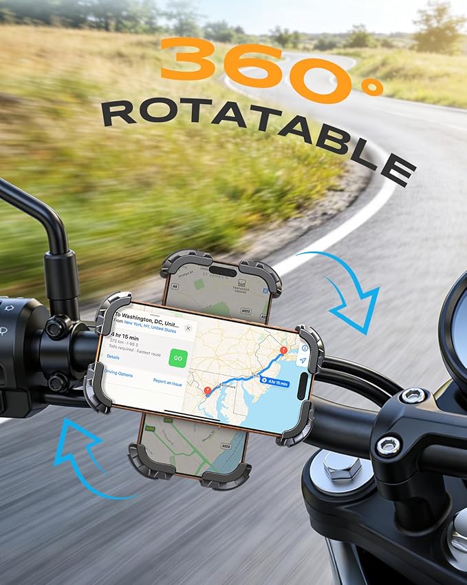 Zewdov Motorcycle Phone Mount [Secure Grip][Anti-Drop], Upgrade Bike Phone Holder [1s Stable Lock], 360° Rotatable Phone Holder for Mountain Bike/ATV, Fits for iPhone/Samsung 4.7-6.8", Clamp Mount