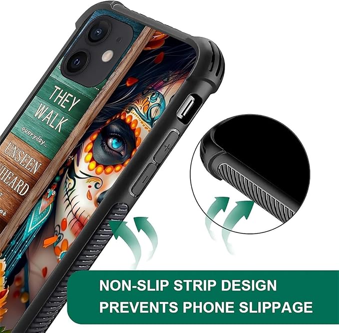 for iPhone 12/12 Pro Case, Sugar Skull Day of Death Halloween Pattern Graphic Design Girl Boy Soft Silicone Hard Acrylic Shock Protection for iPhone 12/12 Pro